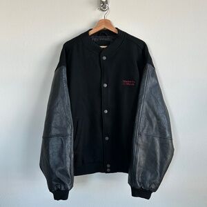Gear for Sports Makers Mark Black Leather Sleeves Wool Varsity Jacket Size Large